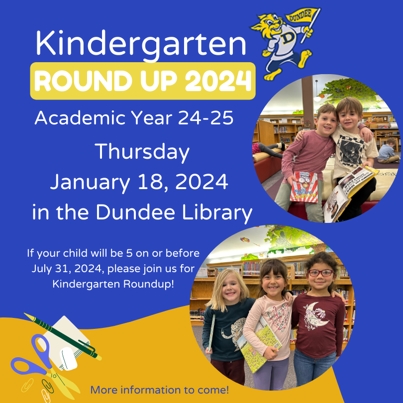  smiling kindergartners with Round up information